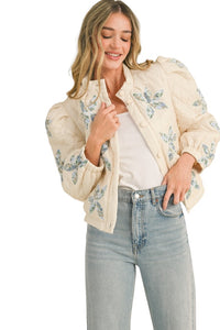 Ladies Vanilla Cream Floral Quilted Jacket