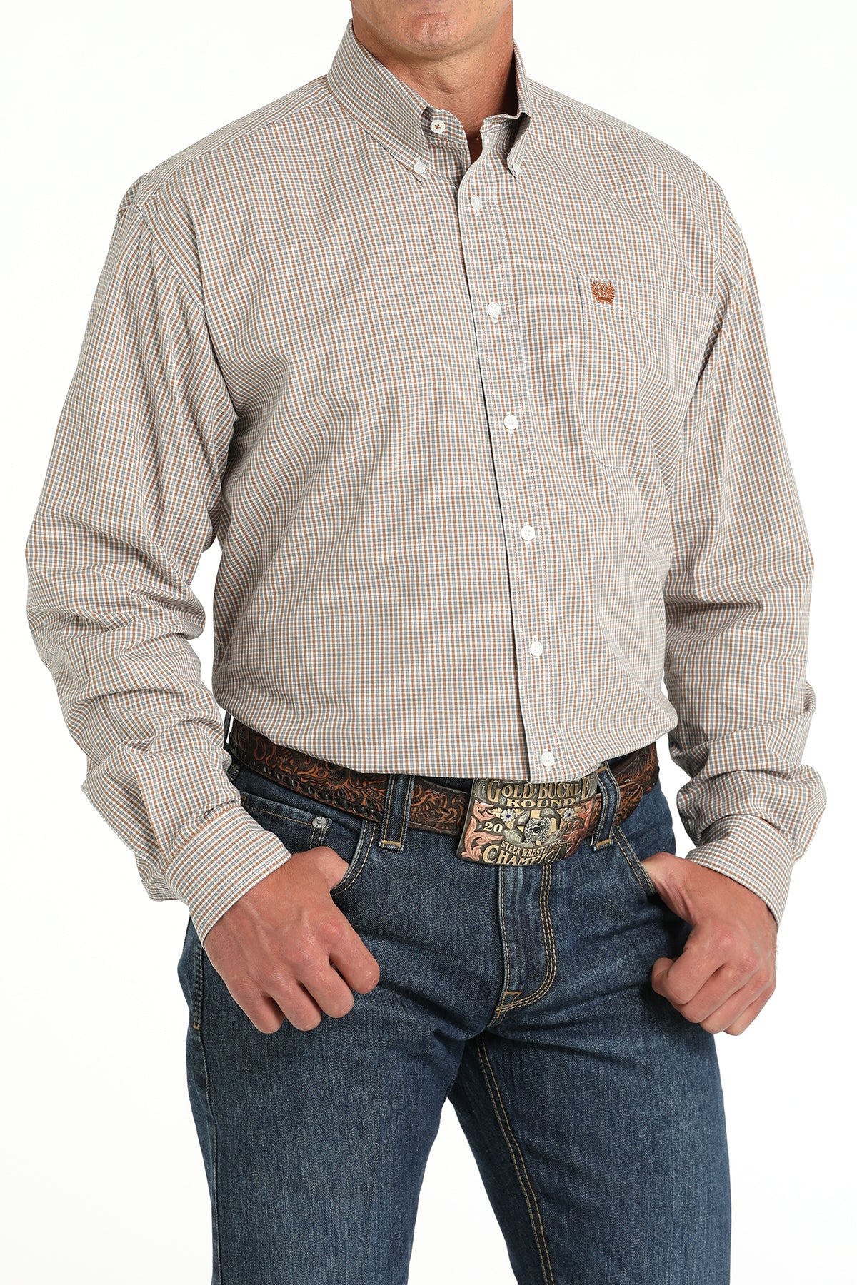 Men’s Cinch White/Rust Plaid Western Shirt