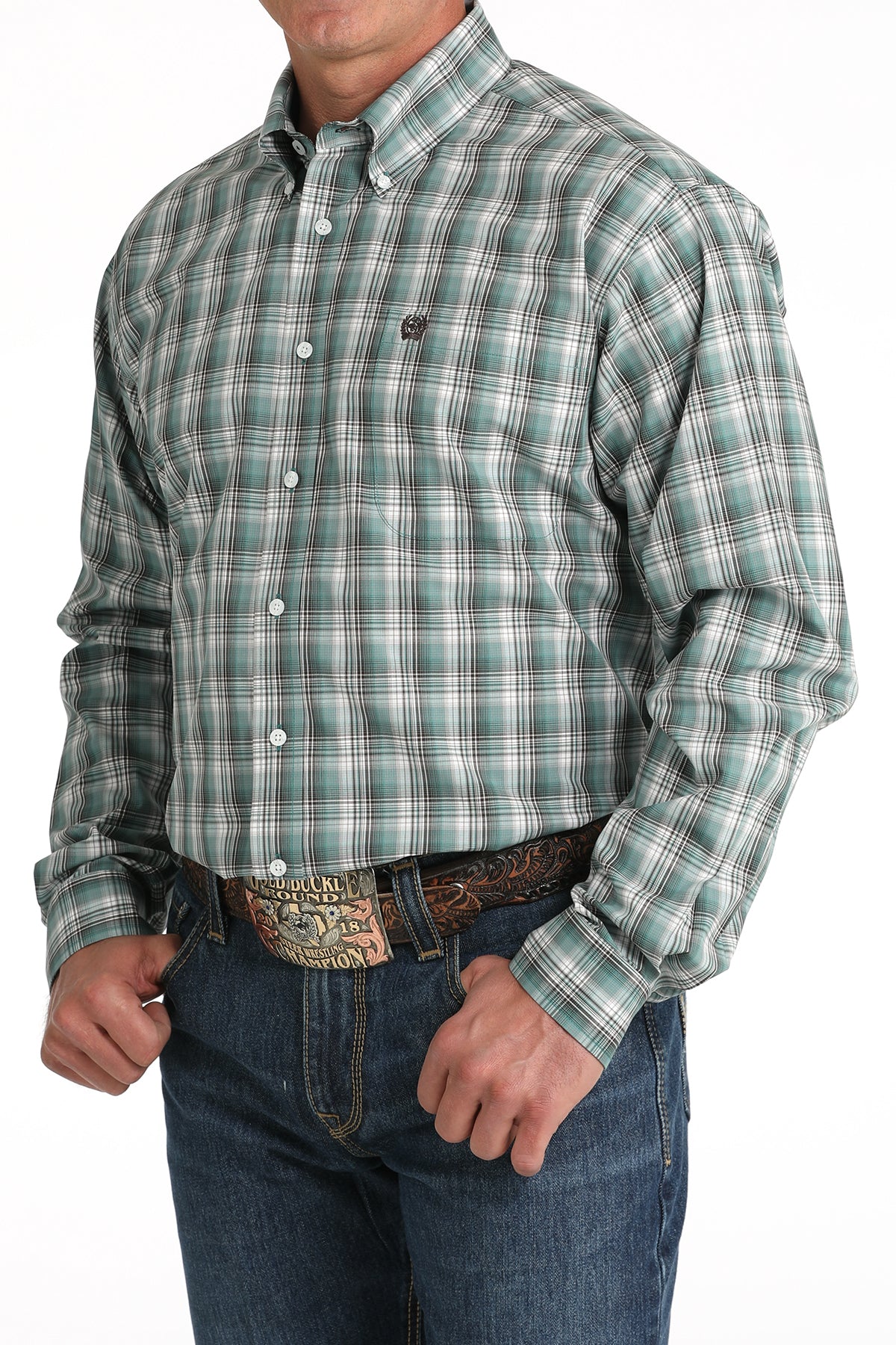 Men’s Cinch Green Plaid Western Shirt