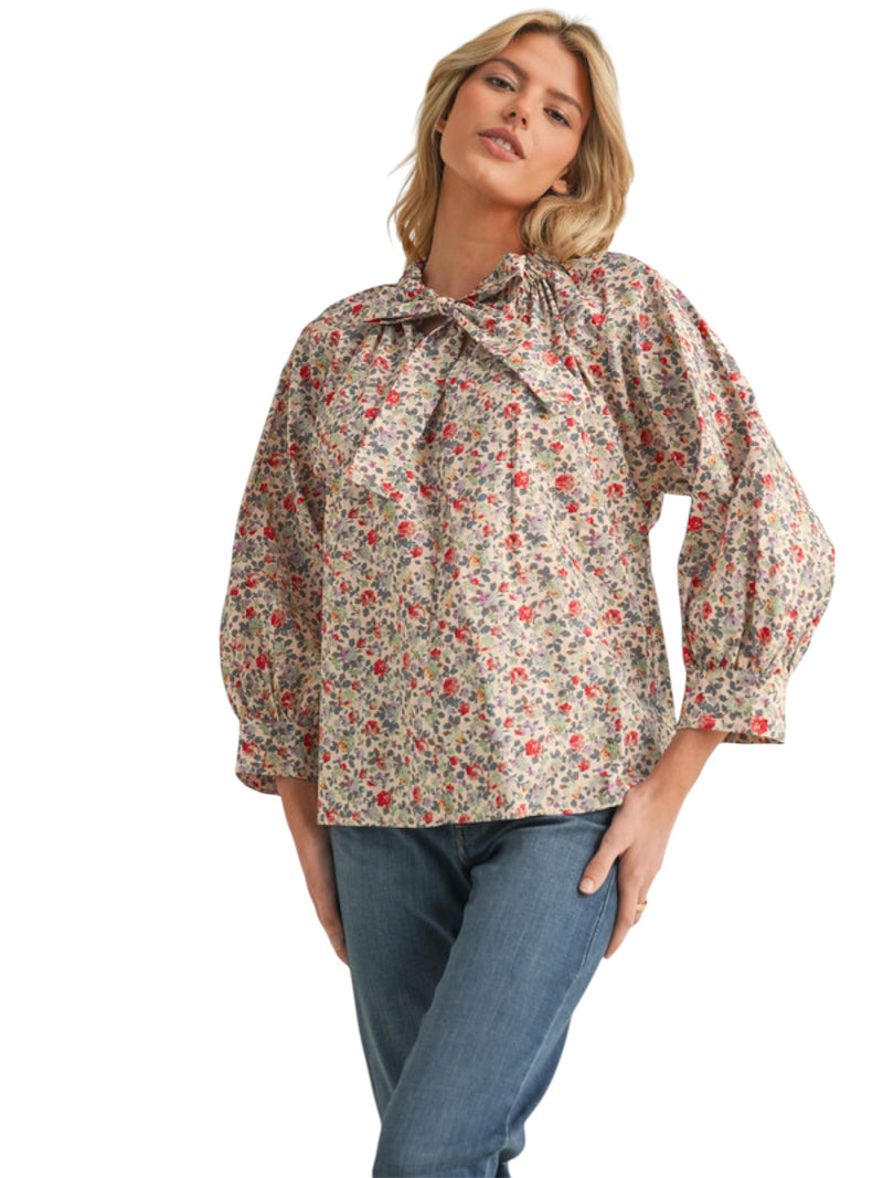 Ladies Floral Bow Blouse