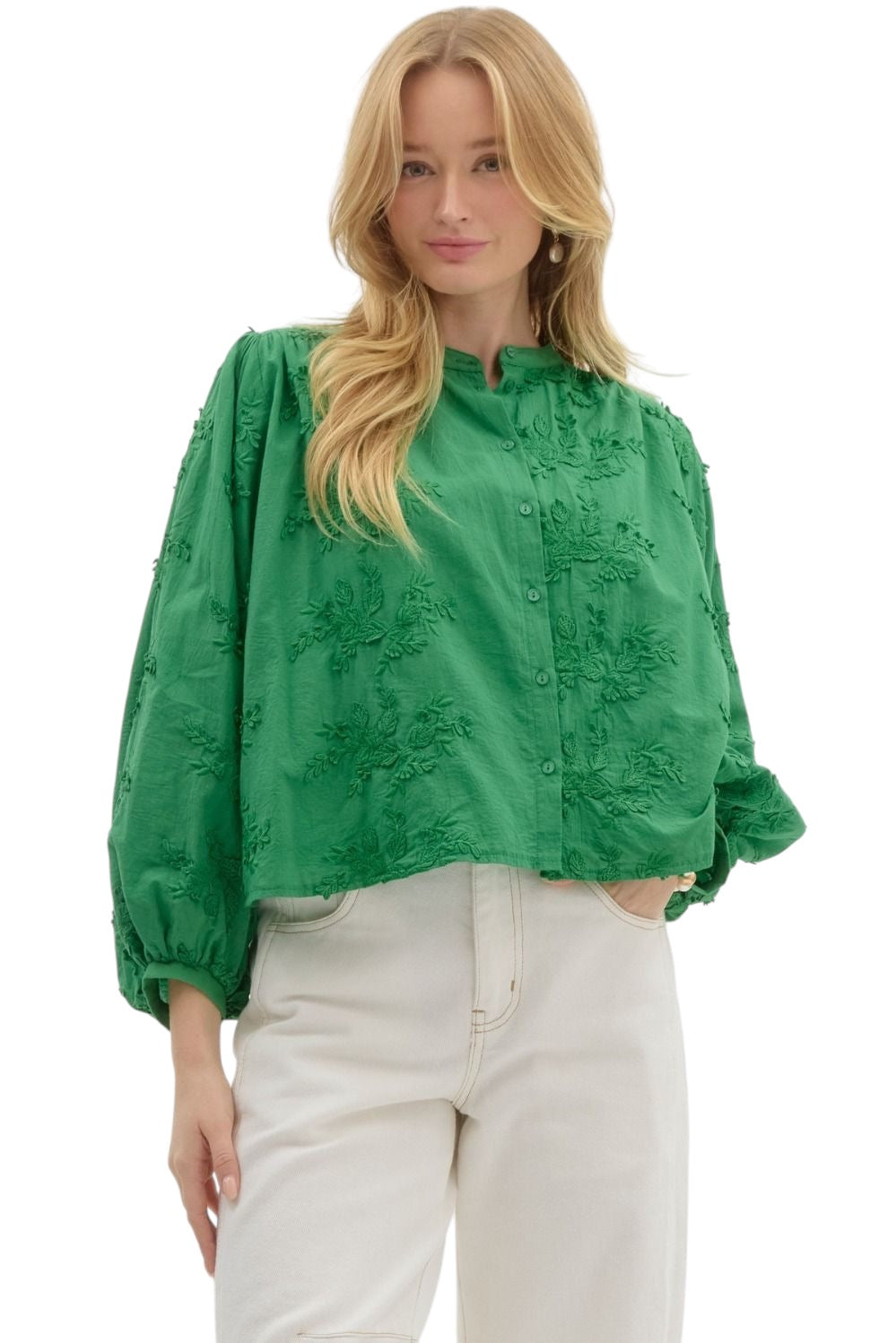 Ladies Kelly Green Appliqué Blouse