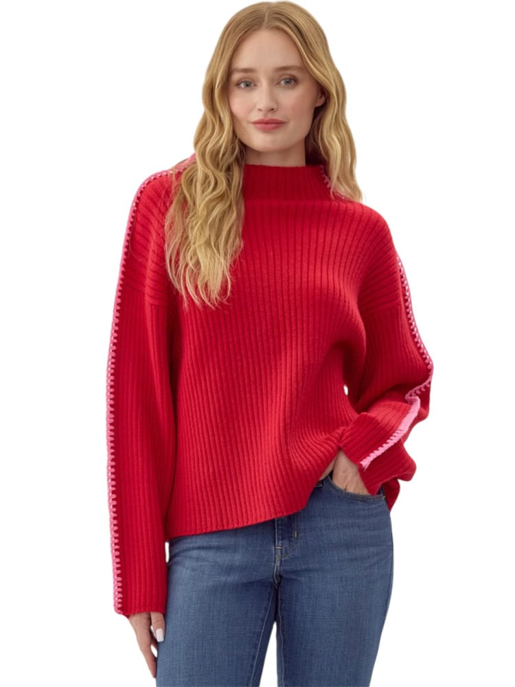 Ladies Red/Pink Trim Sweater