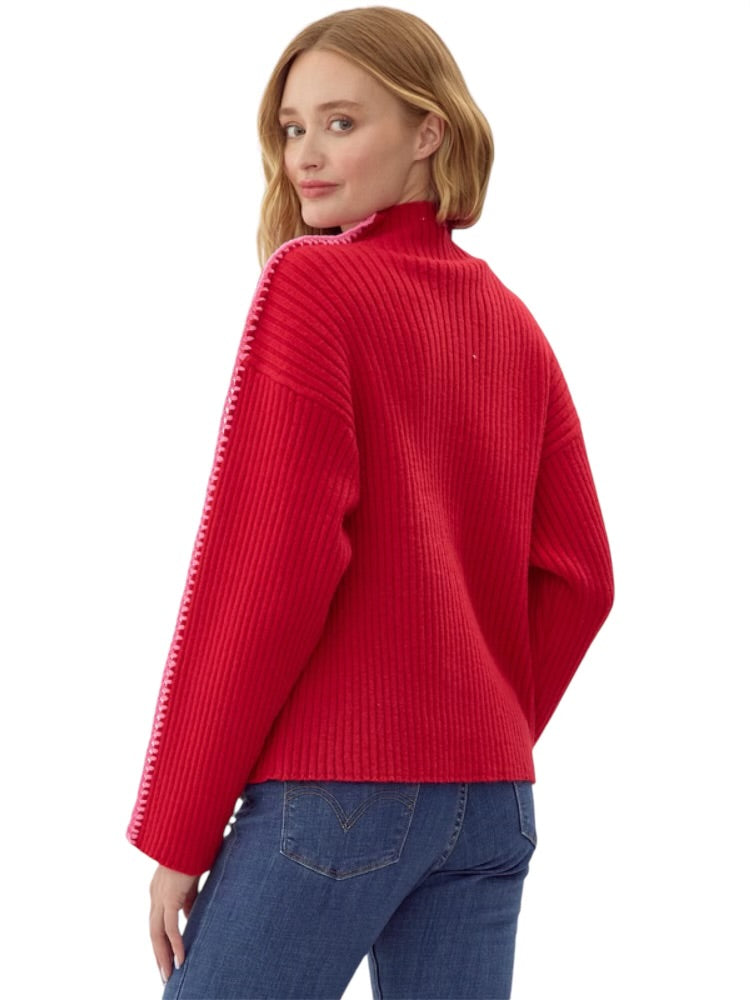 Ladies Red/Pink Trim Sweater