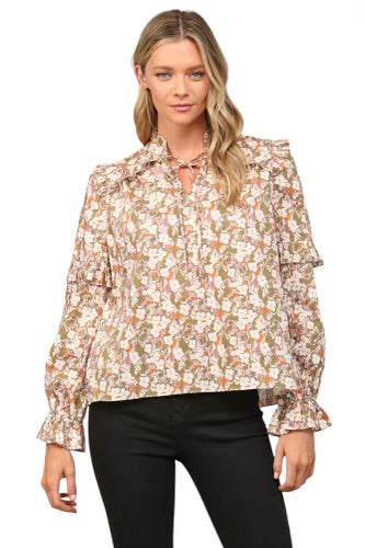 Ladies Floral Ruffle Blouse