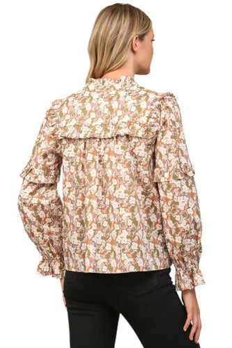 Ladies Floral Ruffle Blouse