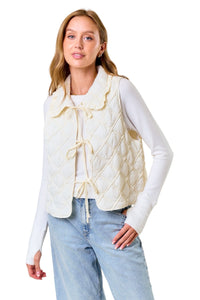 Ladies Ivory Quilted Bow Vest