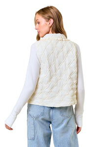 Ladies Ivory Quilted Bow Vest