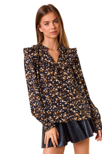 Ladies Black/Brown Detailed Blouse