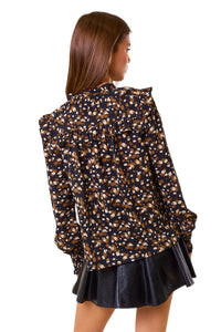 Ladies Black/Brown Detailed Blouse