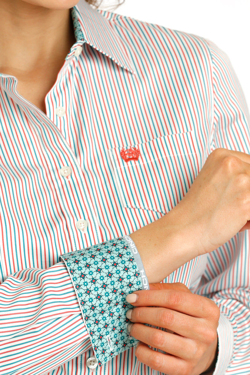 Ladies Cinch Red/Blue Stripe Western Shirt