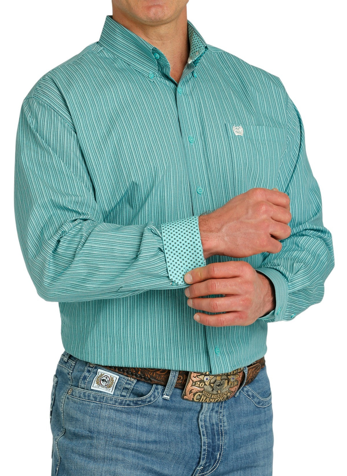 Men's Cinch Teal Blue Stripe Western Shirt