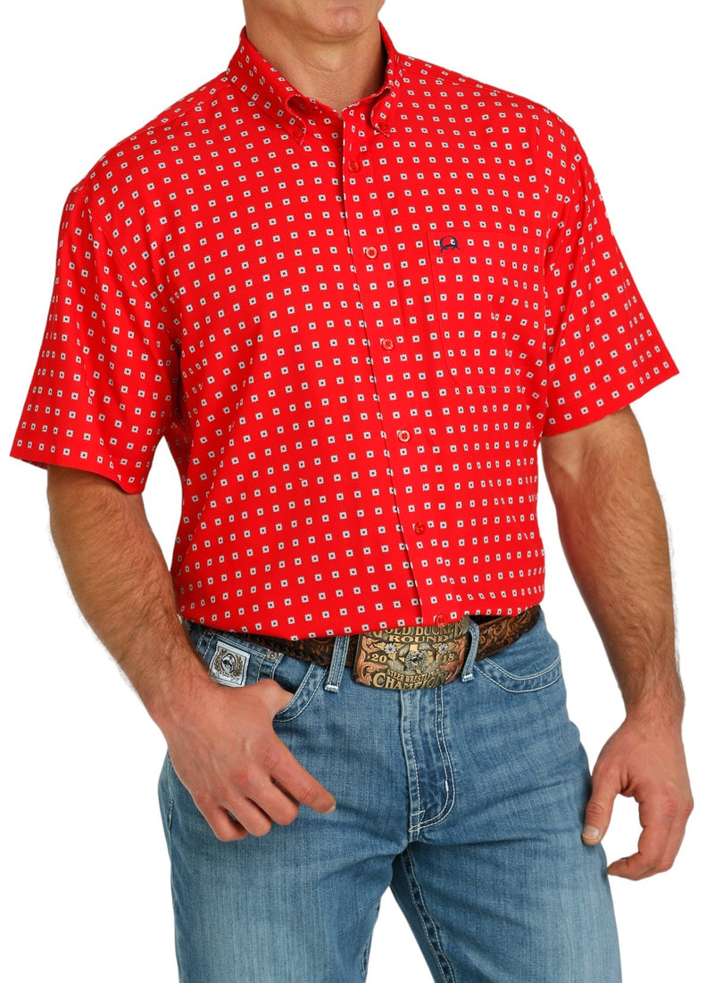 Men's Cinch Arenaflex Red Short Sleeve Shirt