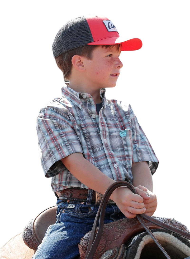 Boy's Cinch Short Sleeve Blue/Red Shirt