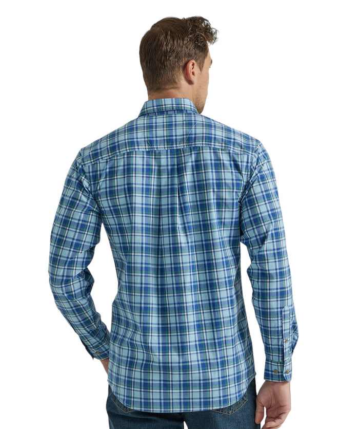 Men's Wrangler Long Sleeve Blue Plaid Shirt