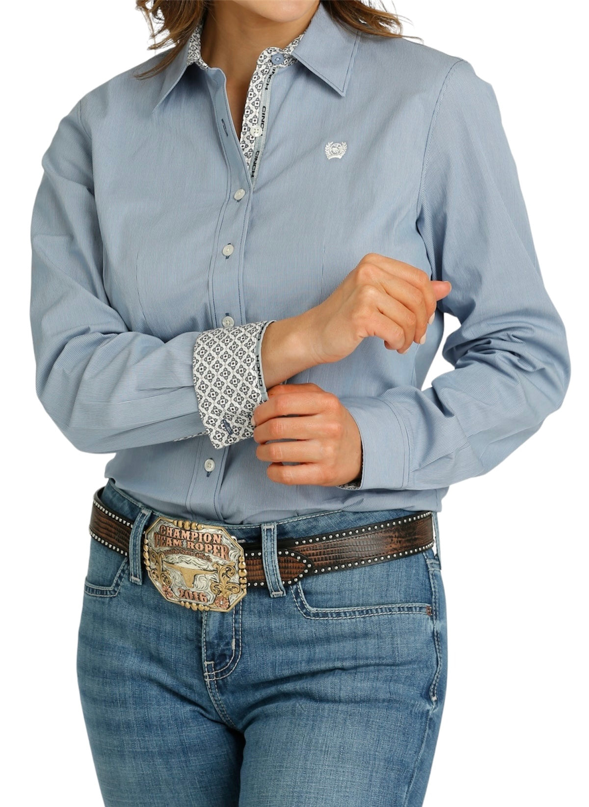 Ladies Cinch Light Blue Stripe Western Shirt