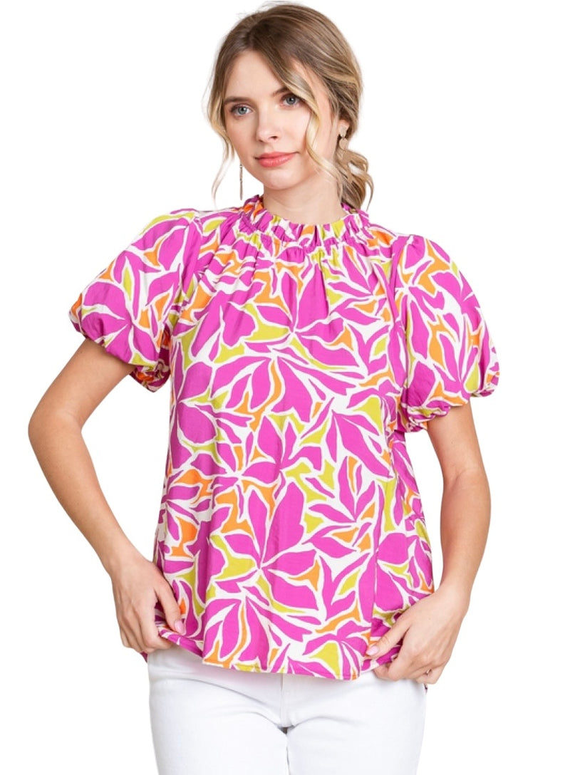 Ladies Hot Pink Floral Top