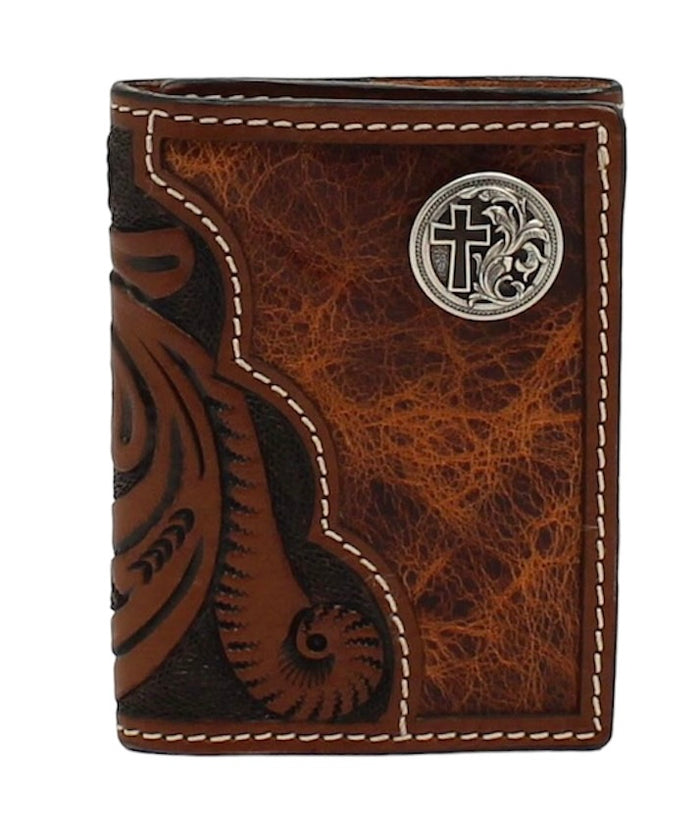 3D Trifold Tooled Round Concho Wallet