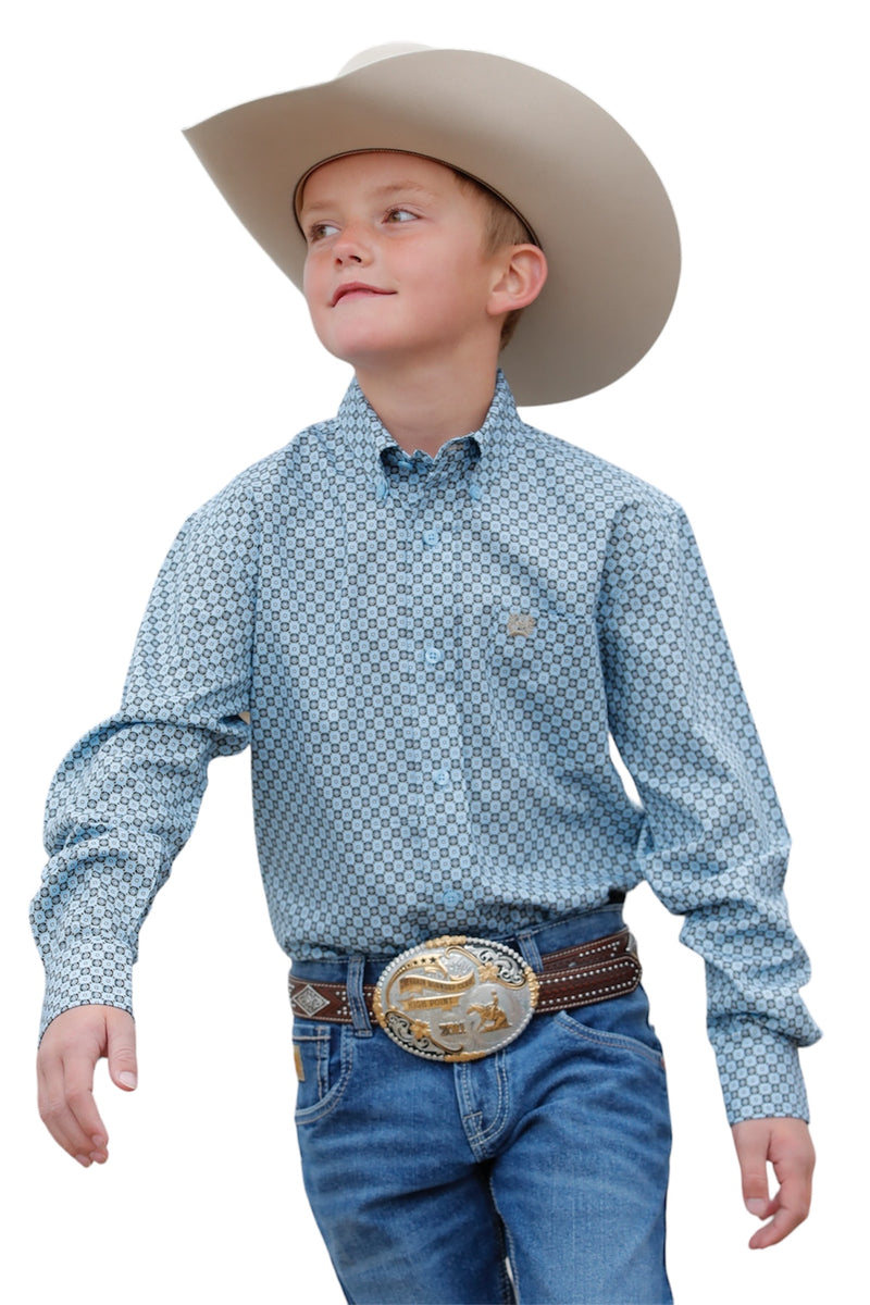 Boy’s Cinch Light Blue Print Western Shirt