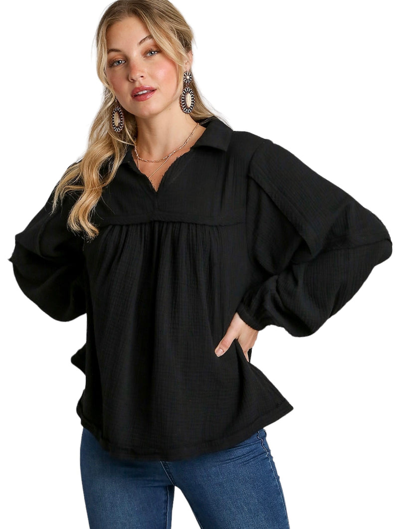 Ladies Black Soft V-Neck Blouse