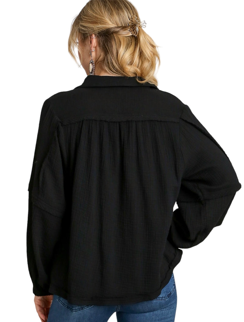 Ladies Black Soft V-Neck Blouse