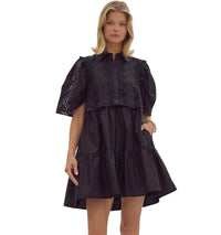 Ladies Black Eyelet Flutter Dress