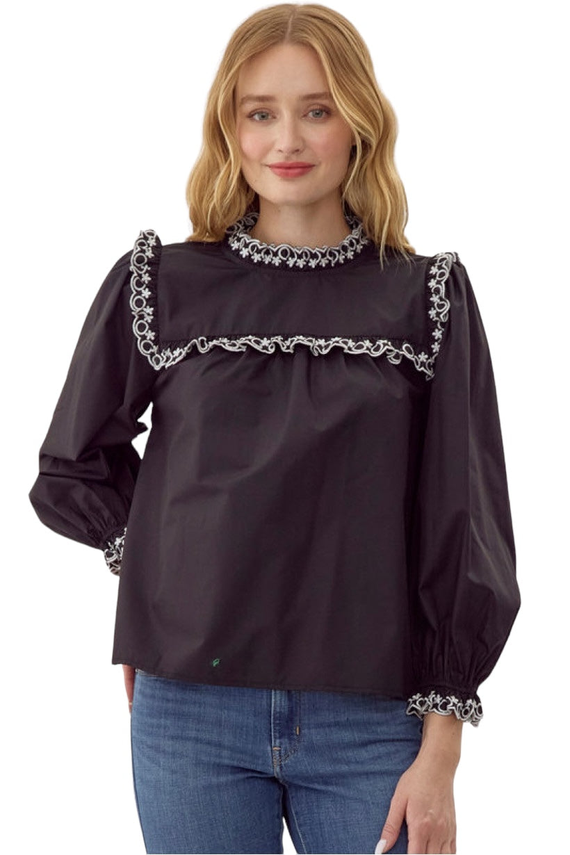 Ladies Black Eyelet Detailed Top