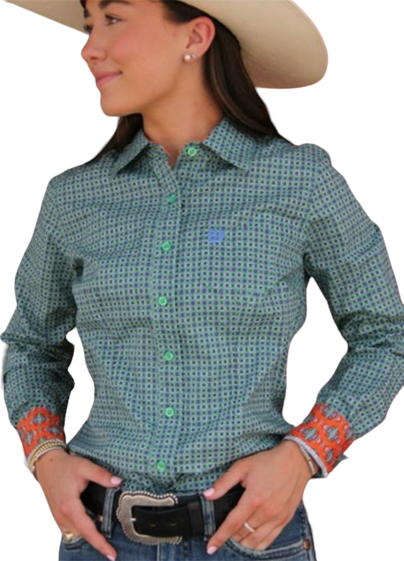 Ladies Cinch Green/Blue Pattern Western Shirt