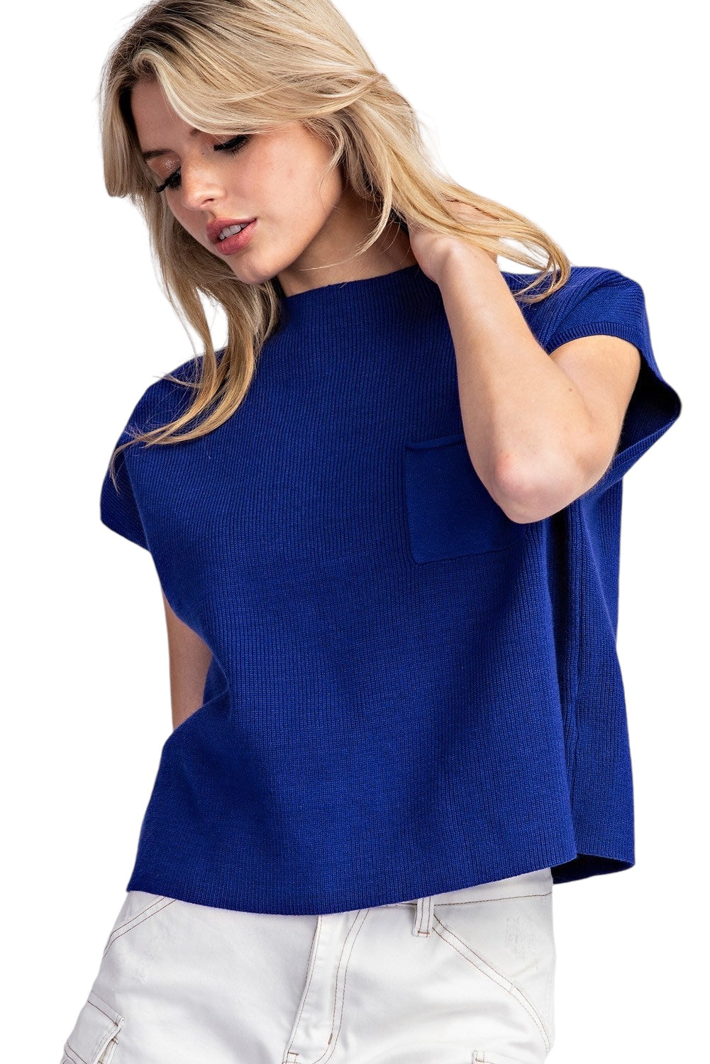 Ladies Electric Blue Short Sleeve Sweater