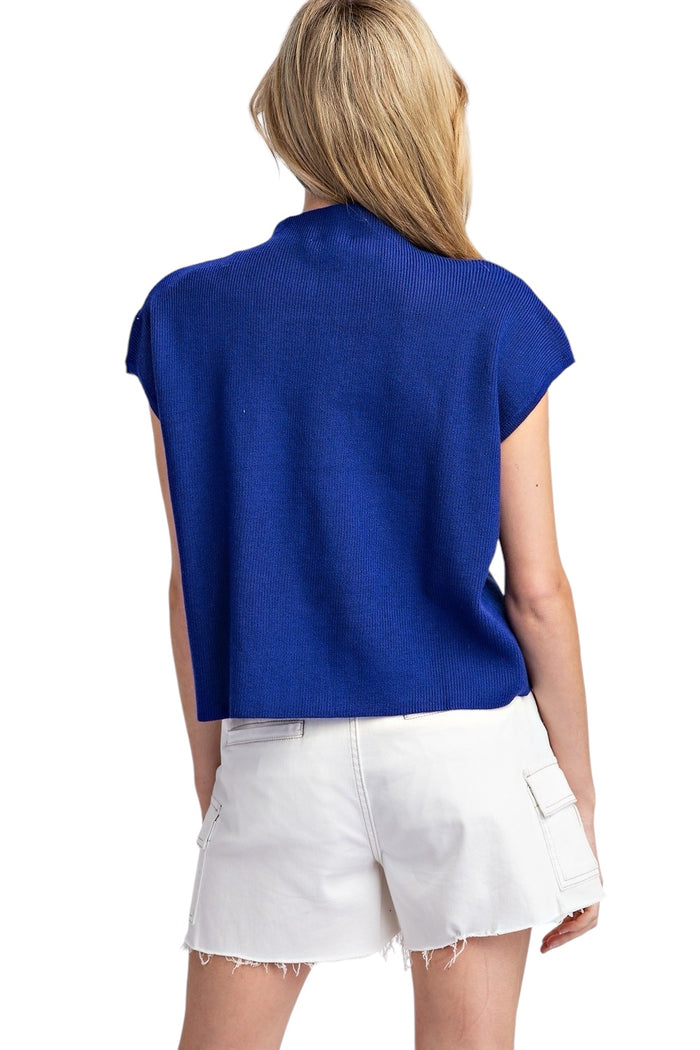 Ladies Electric Blue Short Sleeve Sweater