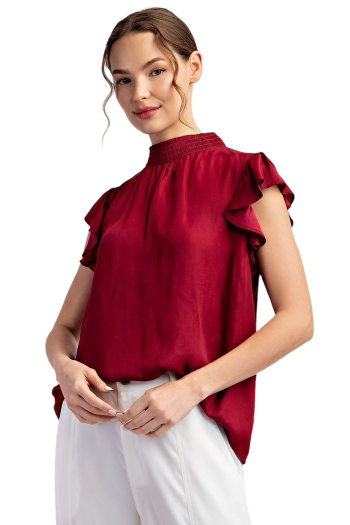 Ladies Merlot Mock Neck Blouse