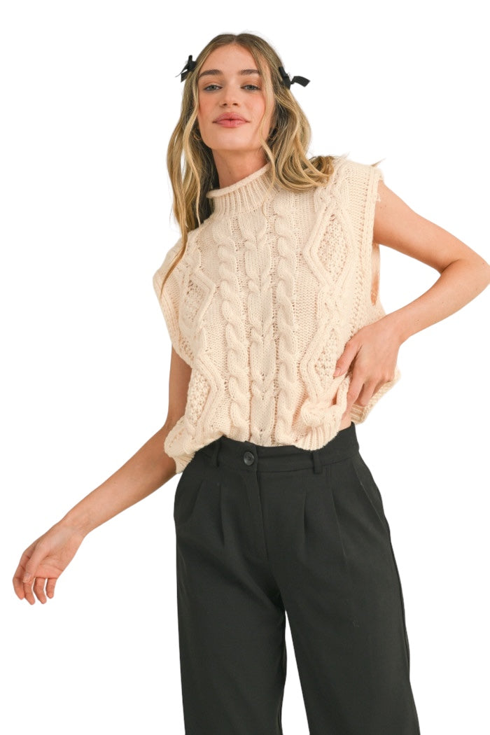 Ladies Turtle Neck Cream Sweater