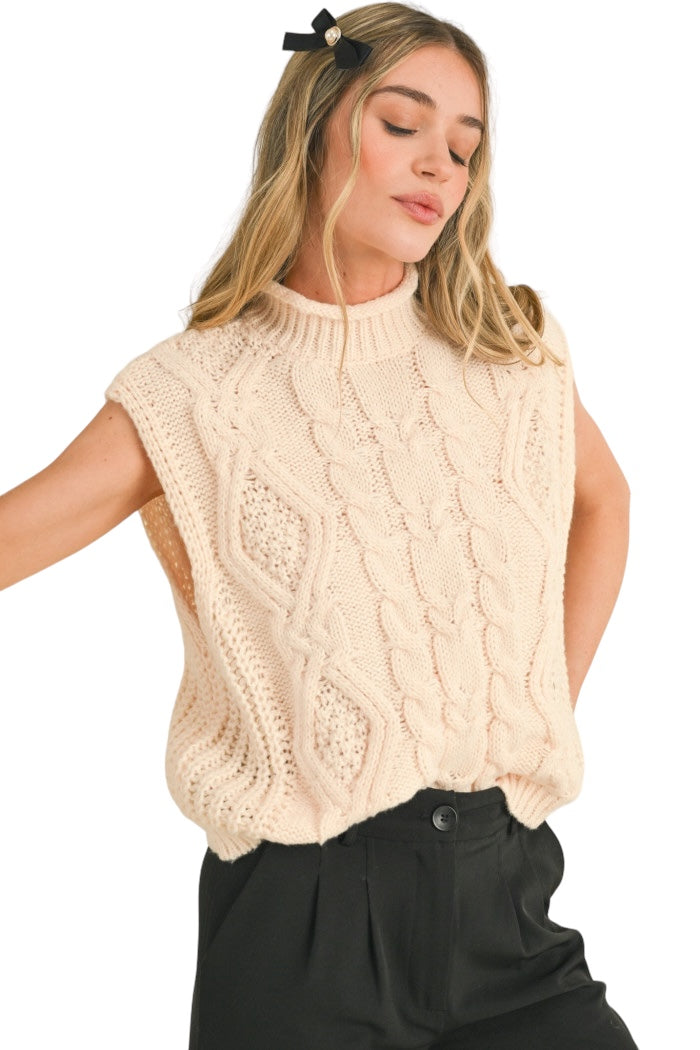 Ladies Turtle Neck Cream Sweater