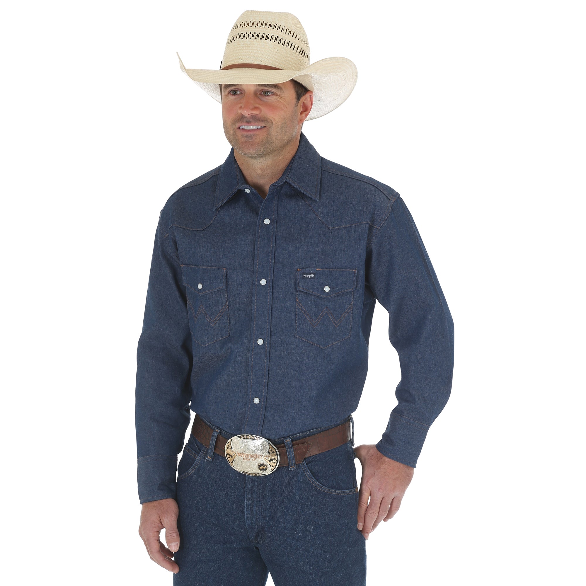 Wrangler Men's Cowboy Cut Rigid Denim Western Work Shirt | Sheplers