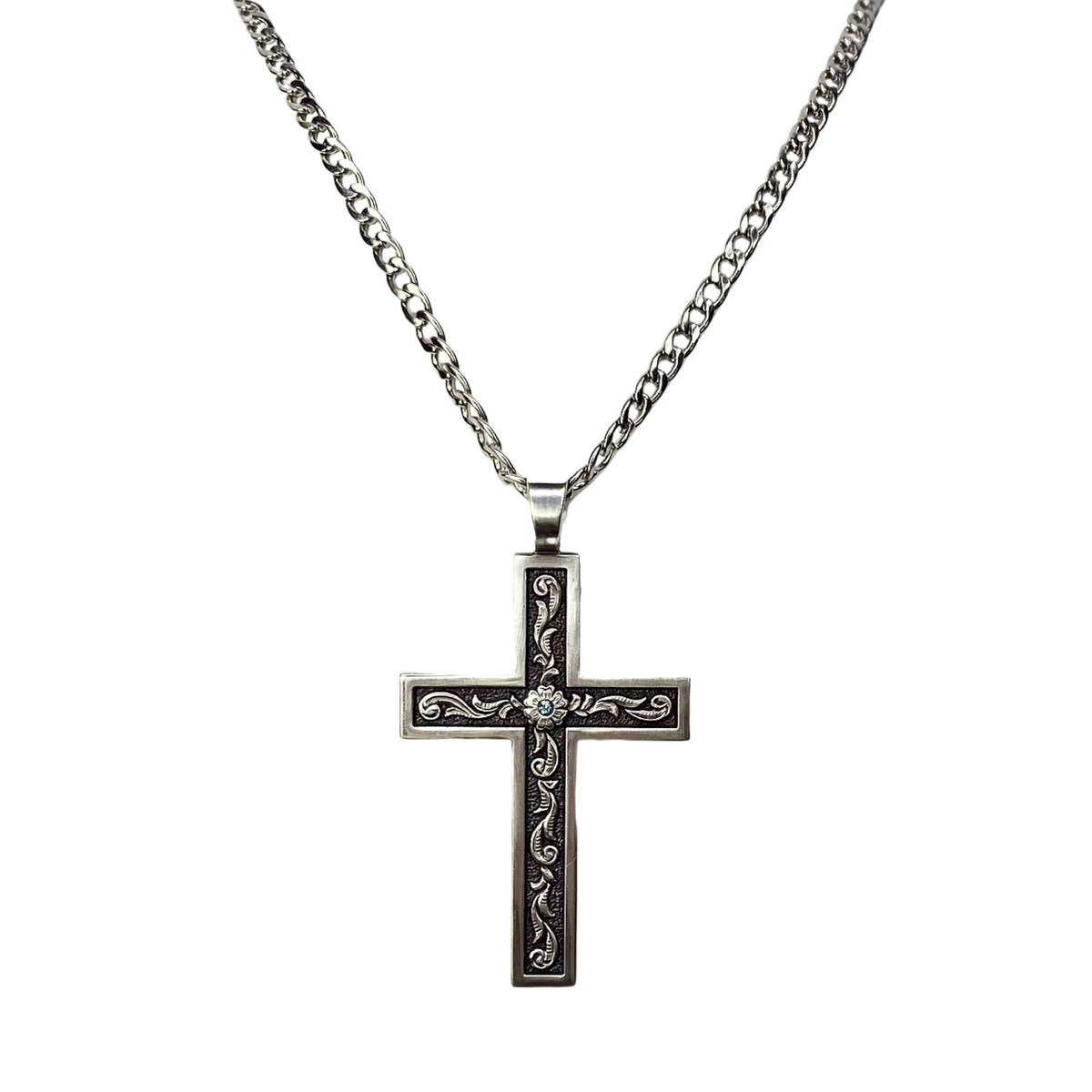 Twister 24" Aqua Stone Cross Necklace